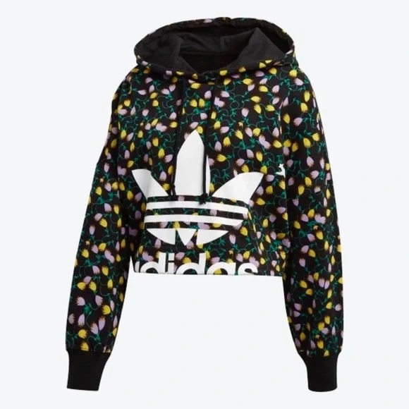 adidas Tops - Adidas Originals Colorful Floral Patterned Cropped Hoodie Hooded Sweatshirt Top